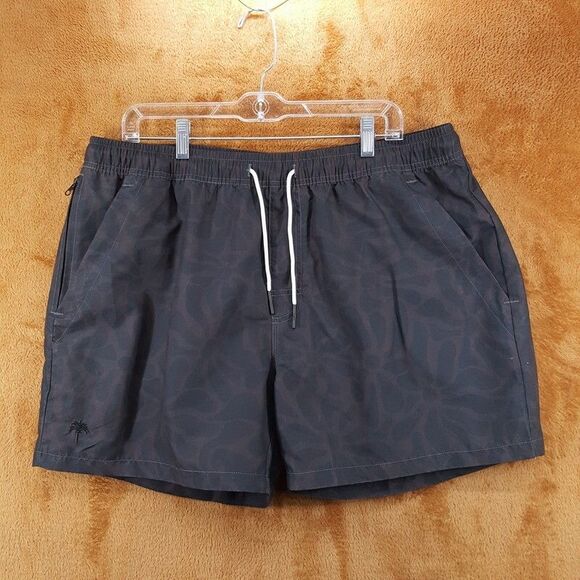 OAS Swimwear Mens XXL Brown Floral Blossom Swim Trunks Pockets Drawstring - Picture 1 of 10